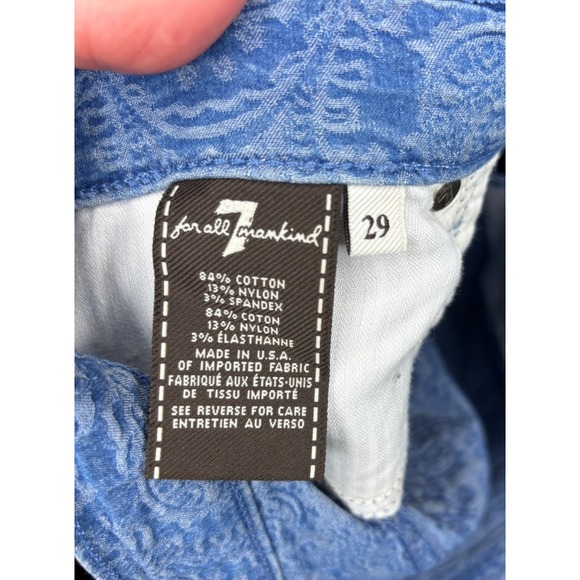 7 For All Mankind Women's Blue Paisley Floral Skinny Pants Jeans Stretch Size 29 - Picture 3 of 6